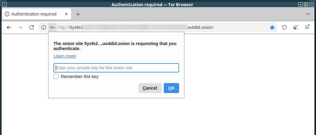 Ange nyckeln till Onion Service